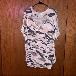 Pink and Gray Camo V-Neck Tee